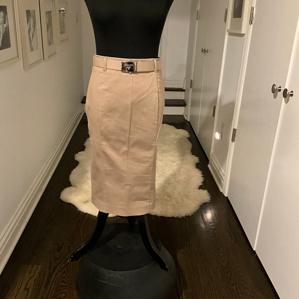 Prada Milano Beige Belted Pencil Skirt Size 38 - Like New - Picture 5 of 16